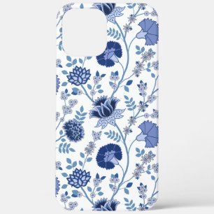 Jacobean Floral Big Pattern Blues on White iPhone 12 Pro Max Case