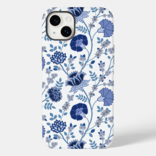 Jacobean Floral Big Pattern Blues on White Case-Mate iPhone 14 Plus Case