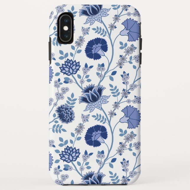 Jacobean Floral Big Pattern Blues on White Case-Mate iPhone Case (Back)