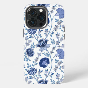 Jacobean Floral Big Pattern Blues on White iPhone 13 Pro Case