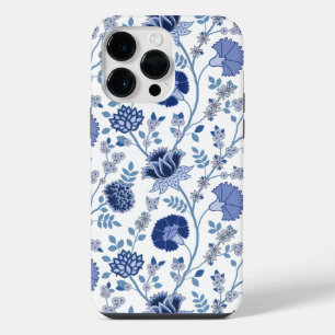 Jacobean Floral Big Pattern Blues on White iPhone 14 Pro Max Case
