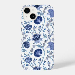 Jacobean Floral Big Pattern Blues on White iPhone 14 Case