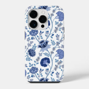 Jacobean Floral Big Pattern Blues on White iPhone 14 Pro Case