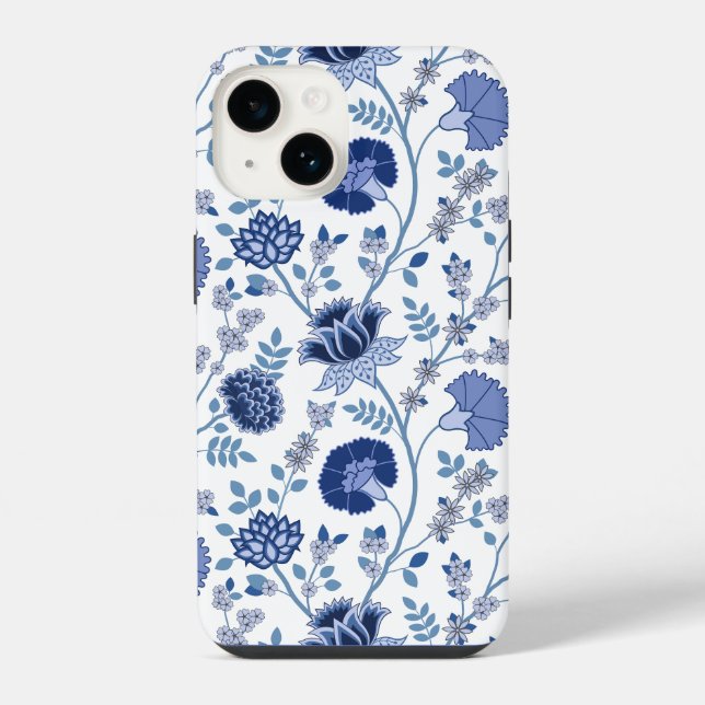 Jacobean Floral Big Pattern Blues on White iPhone Case (Back)