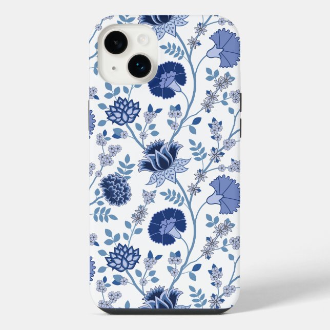 Jacobean Floral Big Pattern Blues on White iPhone Case (Back)