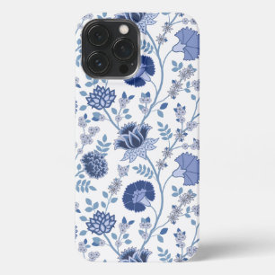 Jacobean Floral Big Pattern Blues on White iPhone 13 Pro Max Case