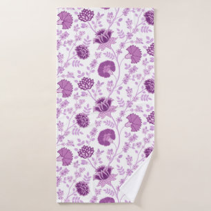 Jacobean Floral Big Pattern Pinks on White Bath Towel