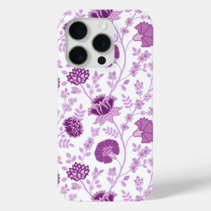 Jacobean Floral Big Pattern Pinks on White iPhone 15 Pro Case