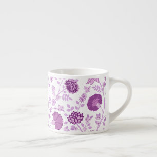 Jacobean Floral Big Pattern Pinks on White Espresso Cup