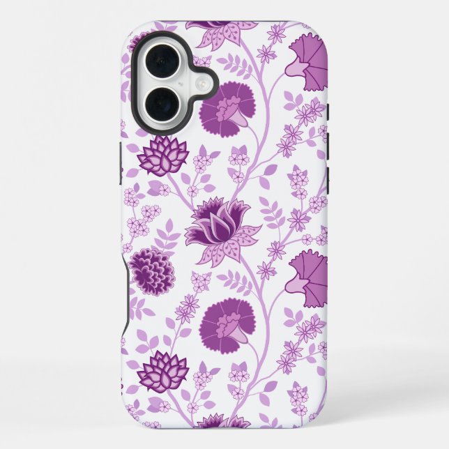 Jacobean Floral Big Pattern Pinks on White iPhone Case (Back)