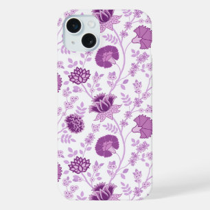 Jacobean Floral Big Pattern Pinks on White iPhone 15 Plus Case