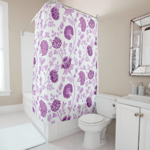 Jacobean Floral Big Pattern Pinks on White Shower Curtain