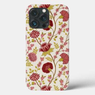 Jacobean Floral Big Pattern Reds Pinks Gold Cream iPhone 13 Pro Case