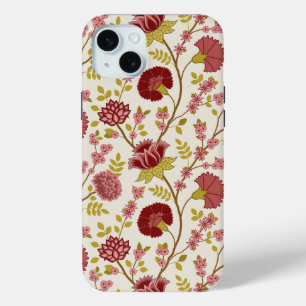 Jacobean Floral Big Pattern Reds Pinks Gold Cream iPhone 15 Mini Case