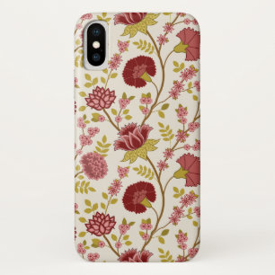 Jacobean Floral Big Pattern Reds Pinks Gold Cream iPhone X Case