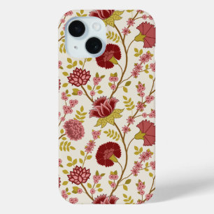 Jacobean Floral Big Pattern Reds Pinks Gold Cream iPhone 15 Case