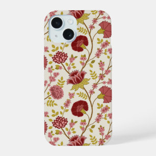 Jacobean Floral Big Pattern Reds Pinks Gold Cream iPhone 15 Case