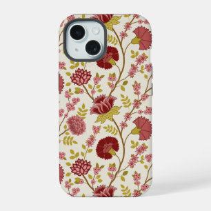 Jacobean Floral Big Pattern Reds Pinks Gold Cream iPhone 15 Case