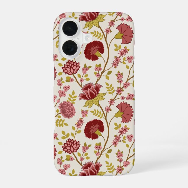 Jacobean Floral Big Pattern Reds Pinks Gold Cream iPhone 16 Case (Back)