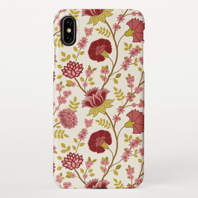 Jacobean Floral Big Pattern Reds Pinks Gold Cream iPhone Case (Back)