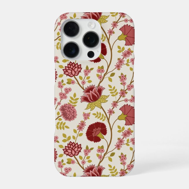 Jacobean Floral Big Pattern Reds Pinks Gold Cream iPhone Case (Back)