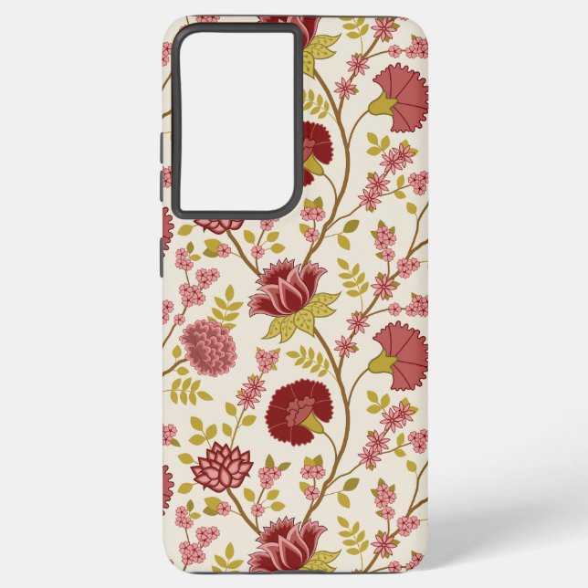 Jacobean Floral Big Pattern Reds Pinks Gold Cream Samsung Galaxy S21 Ultra Case (Back)