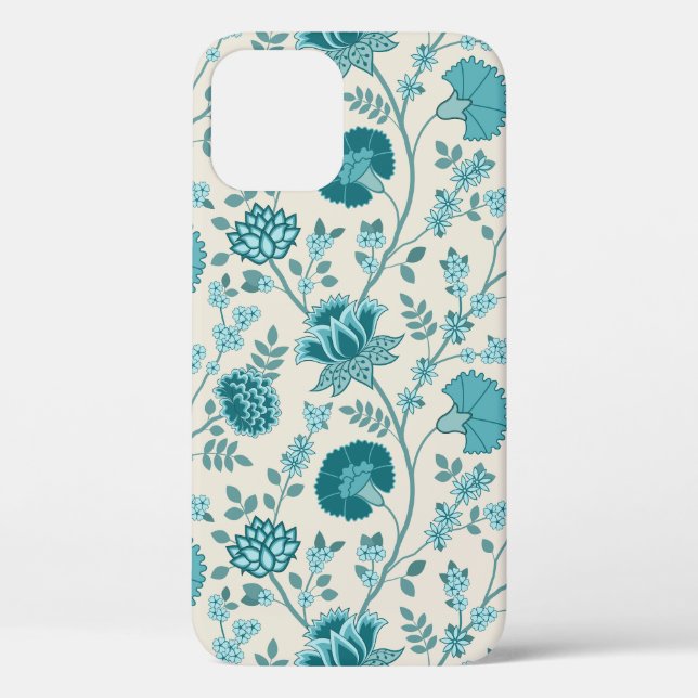 Jacobean Floral Big Pattern Teals on Cream Case-Mate iPhone Case (Back)