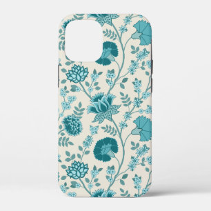 Jacobean Floral Big Pattern Teals on Cream iPhone 12 Mini Case