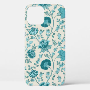 Jacobean Floral Big Pattern Teals on Cream iPhone 12 Pro Case