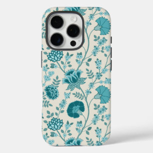 Jacobean Floral Big Pattern Teals on Cream iPhone 16 Pro Case