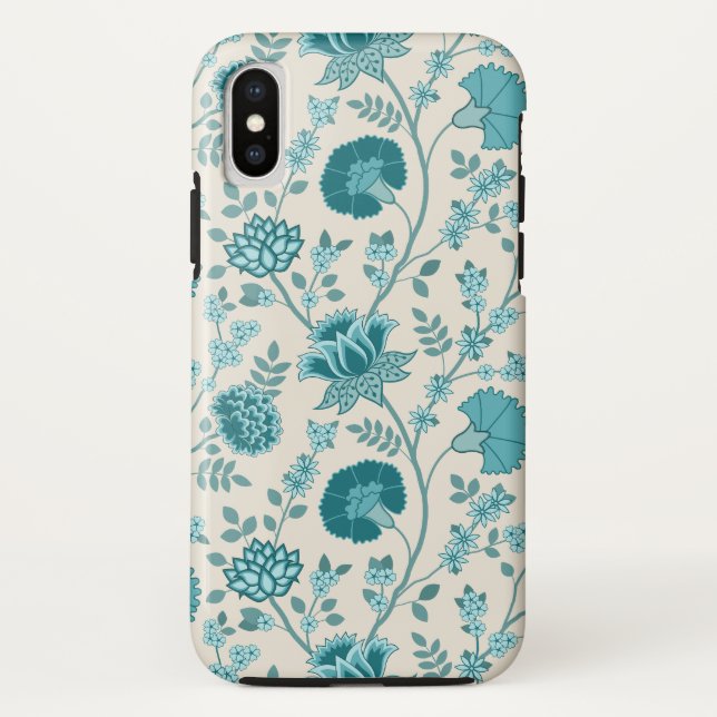 Jacobean Floral Big Pattern Teals on Cream Case-Mate iPhone Case (Back)