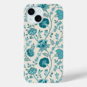 Jacobean Floral Big Pattern Teals on Cream iPhone 15 Case