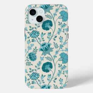 Jacobean Floral Big Pattern Teals on Cream iPhone 15 Mini Case