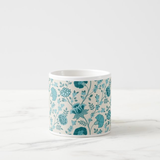 Jacobean Floral Big Pattern Teals on Cream Espresso Cup (Front)