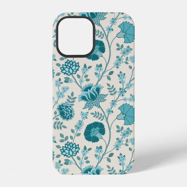 Jacobean Floral Big Pattern Teals on Cream iPhone Case (Back)