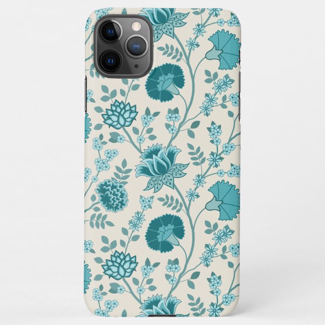 Jacobean Floral Big Pattern Teals on Cream iPhone Case (Back)