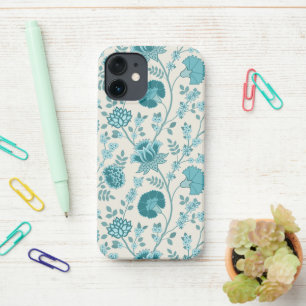 Jacobean Floral Big Pattern Teals on Cream iPhone 12 Mini Case