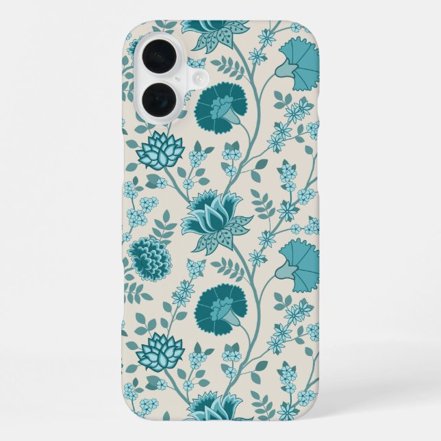 Jacobean Floral Big Pattern Teals on Cream iPhone Case (Back)
