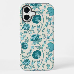 Jacobean Floral Big Pattern Teals on Cream iPhone 16 Plus Case