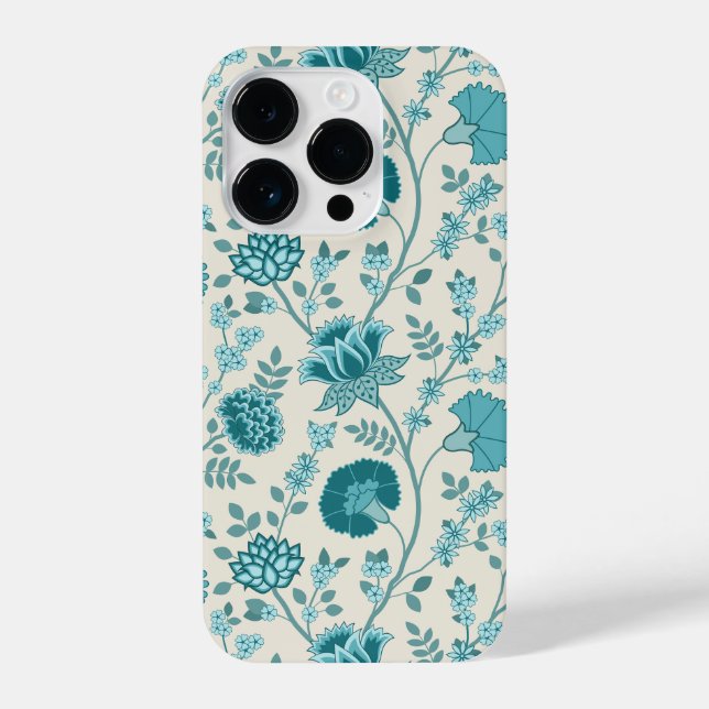 Jacobean Floral Big Pattern Teals on Cream iPhone Case (Back)