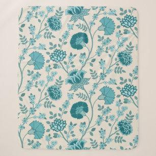 Jacobean Floral Big Pattern Teals on Cream Sherpa Blanket