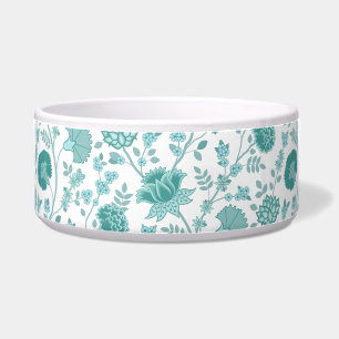 Jacobean Floral Big Pattern Teals on White