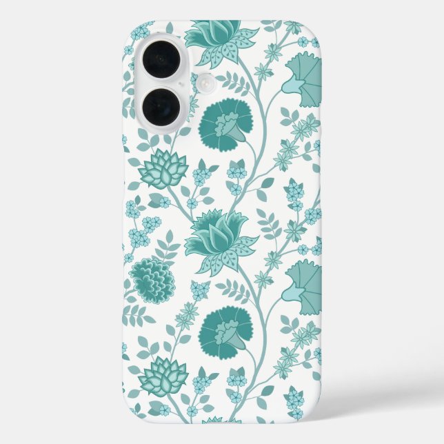 Jacobean Floral Big Pattern Teals on White Case-Mate iPhone Case (Back)