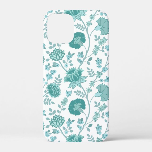 Jacobean Floral Big Pattern Teals on White Case-Mate iPhone Case (Back)