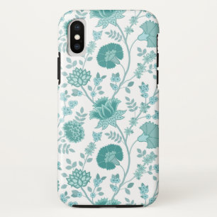Jacobean Floral Big Pattern Teals on White iPhone X Case
