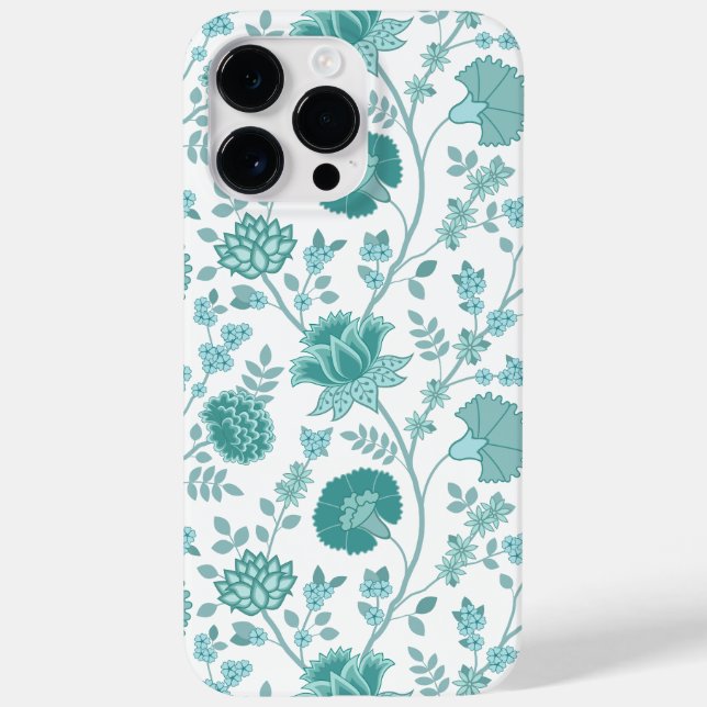 Jacobean Floral Big Pattern Teals on White Case-Mate iPhone Case (Back)