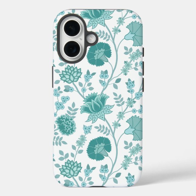 Jacobean Floral Big Pattern Teals on White Case-Mate iPhone Case (Back)