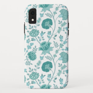 Jacobean Floral Big Pattern Teals on White iPhone XR Case