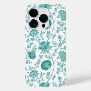 Jacobean Floral Big Pattern Teals on White Case-Mate iPhone 14 Pro Case