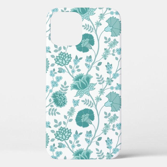 Jacobean Floral Big Pattern Teals on White Case-Mate iPhone Case (Back)